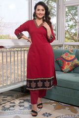 Mulberry Dream Cotton Kurti with Ajrak Highlights with ajrak border trims on daaman and sleeves