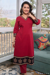 Mulberry Dream Cotton Kurti with Ajrak Highlights with ajrak border trims on daaman and sleeves
