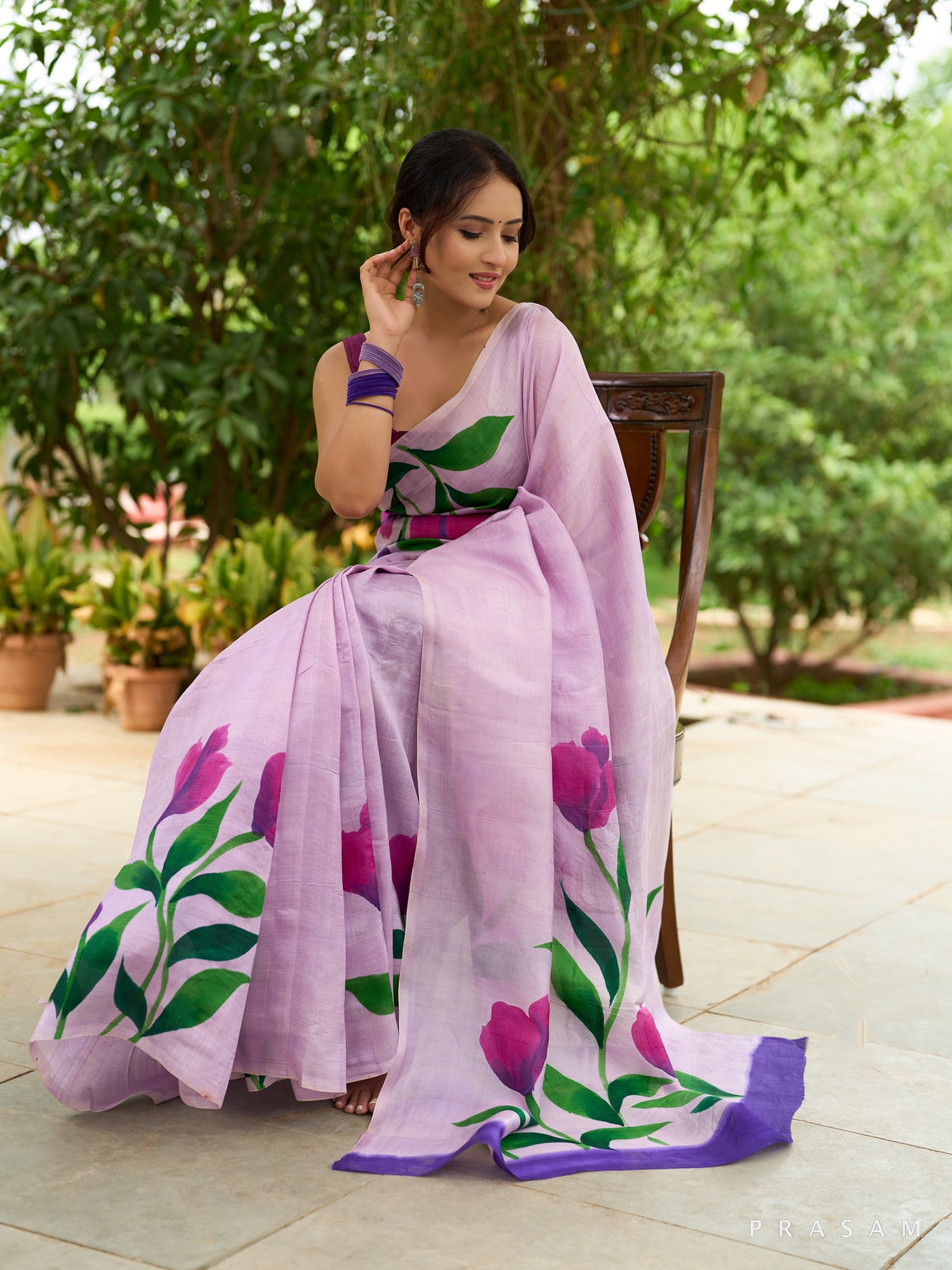 Lilac Hibiscus Lyrics Hand Crafted Floral Motifs Pure Silk Saree