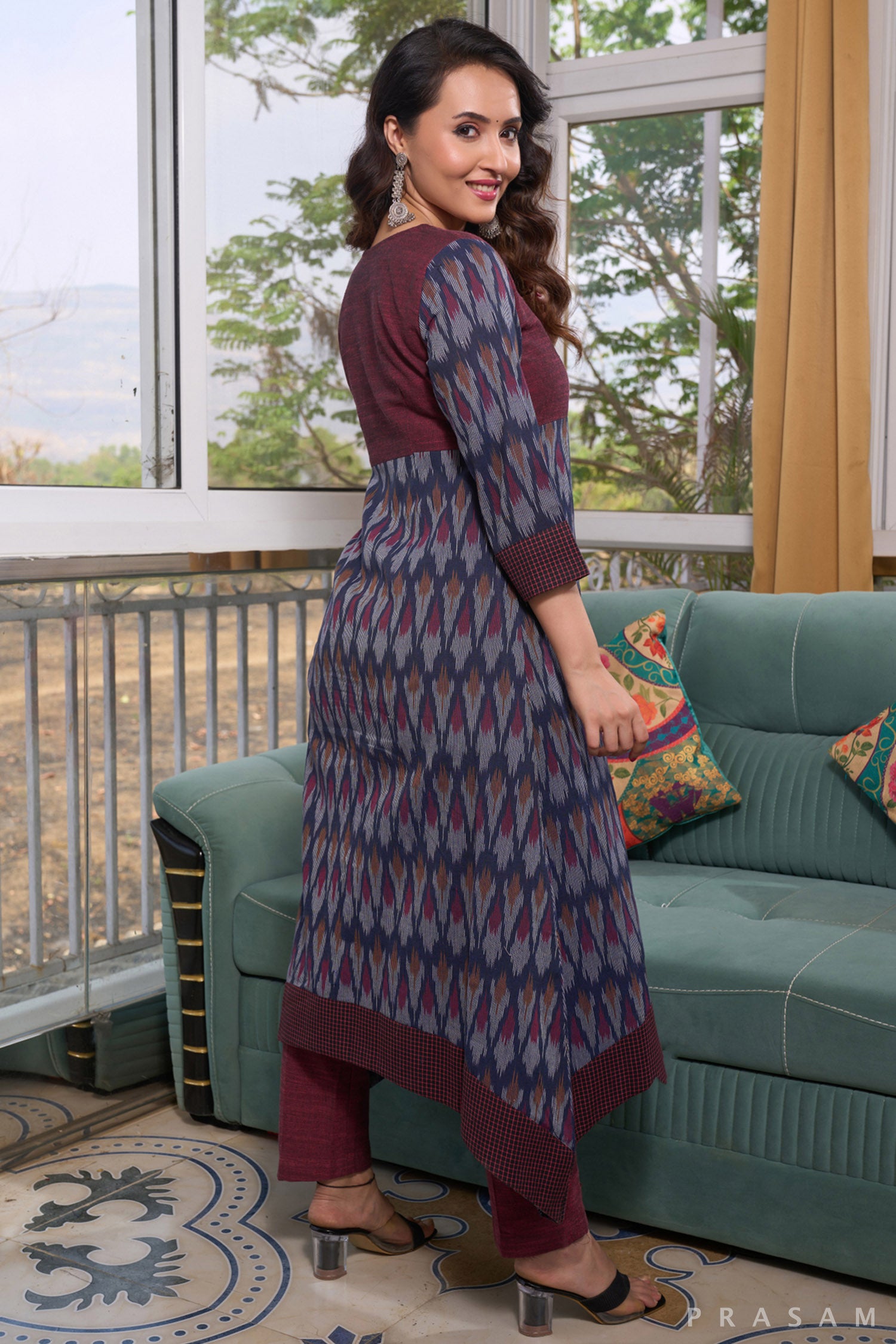 Garnet Navy Fusion Handloom Kurti