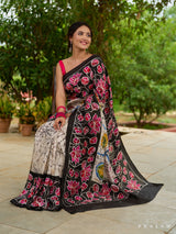 Pearl Patina Black Blossom Edging Pure Silk Sarees