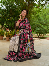 Pearl Patina Black Blossom Edging Pure Silk Sarees