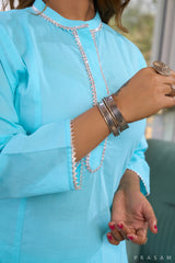 Powder Blue Elegance kalidar kurta set with Silver Gota Trims