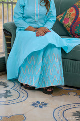 Powder Blue Elegance kalidar kurta set with Silver Gota Trims