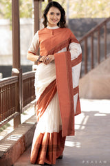 Diya Off white chanderi saree with handwoven cotton border