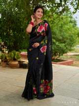 Midnight Rose Symphony Pure silk saree