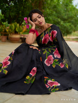 Midnight Rose Symphony Pure silk saree