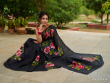 Midnight Rose Symphony Pure silk saree