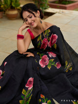 Midnight Rose Symphony Pure silk saree