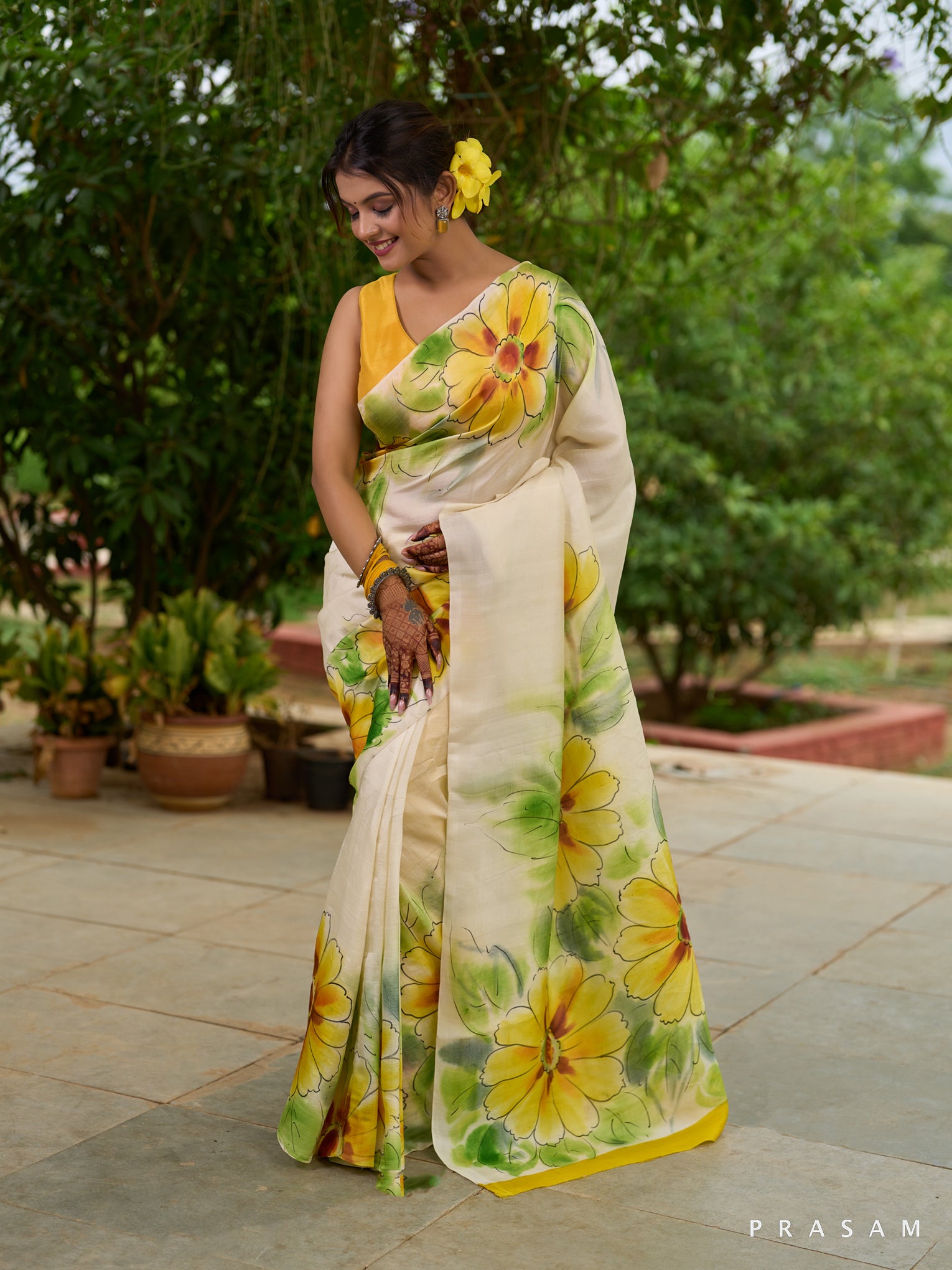 Sunshine Bloom: Radiant yellow silk saree