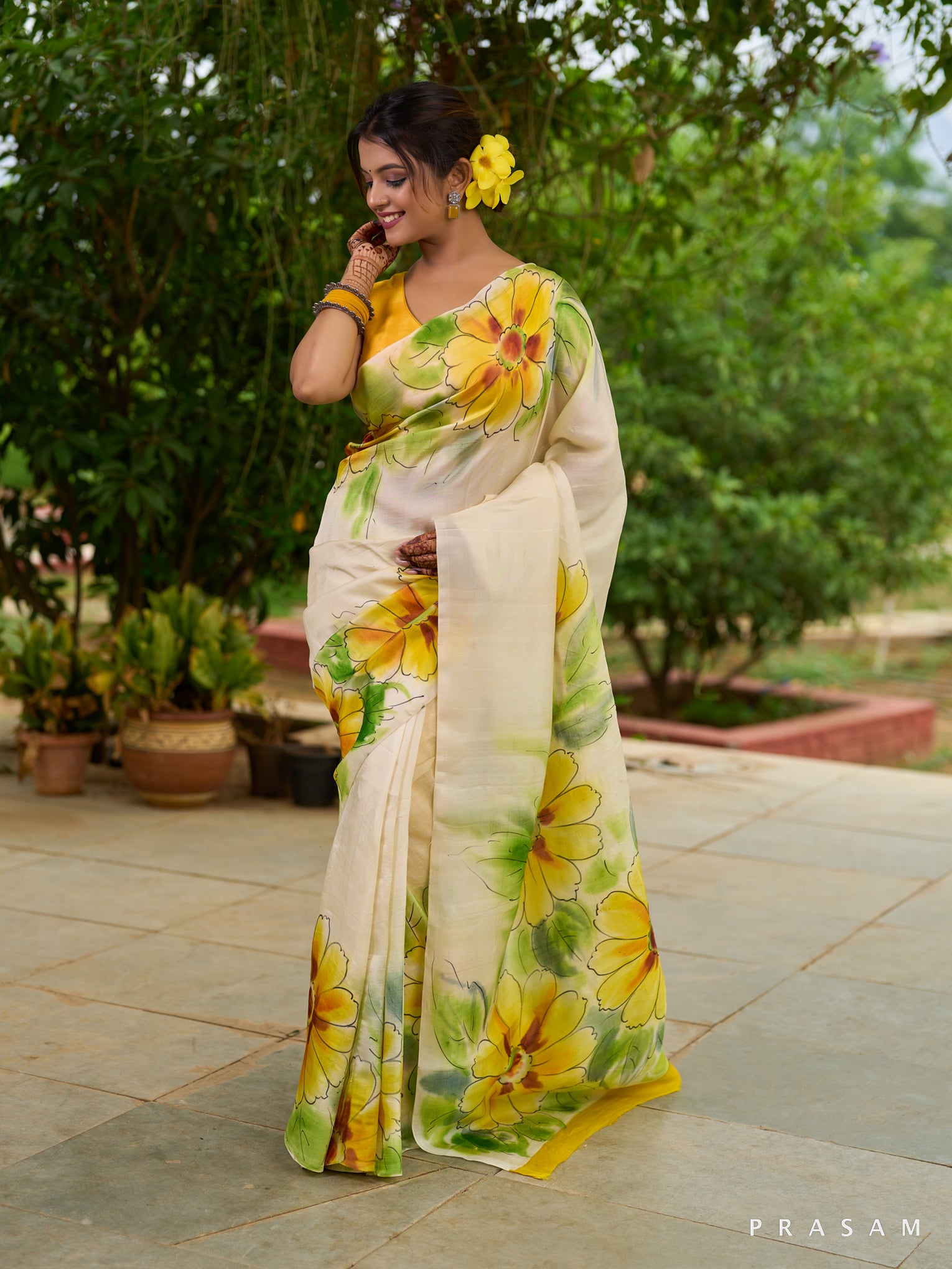 Sunshine Bloom: Radiant yellow silk saree