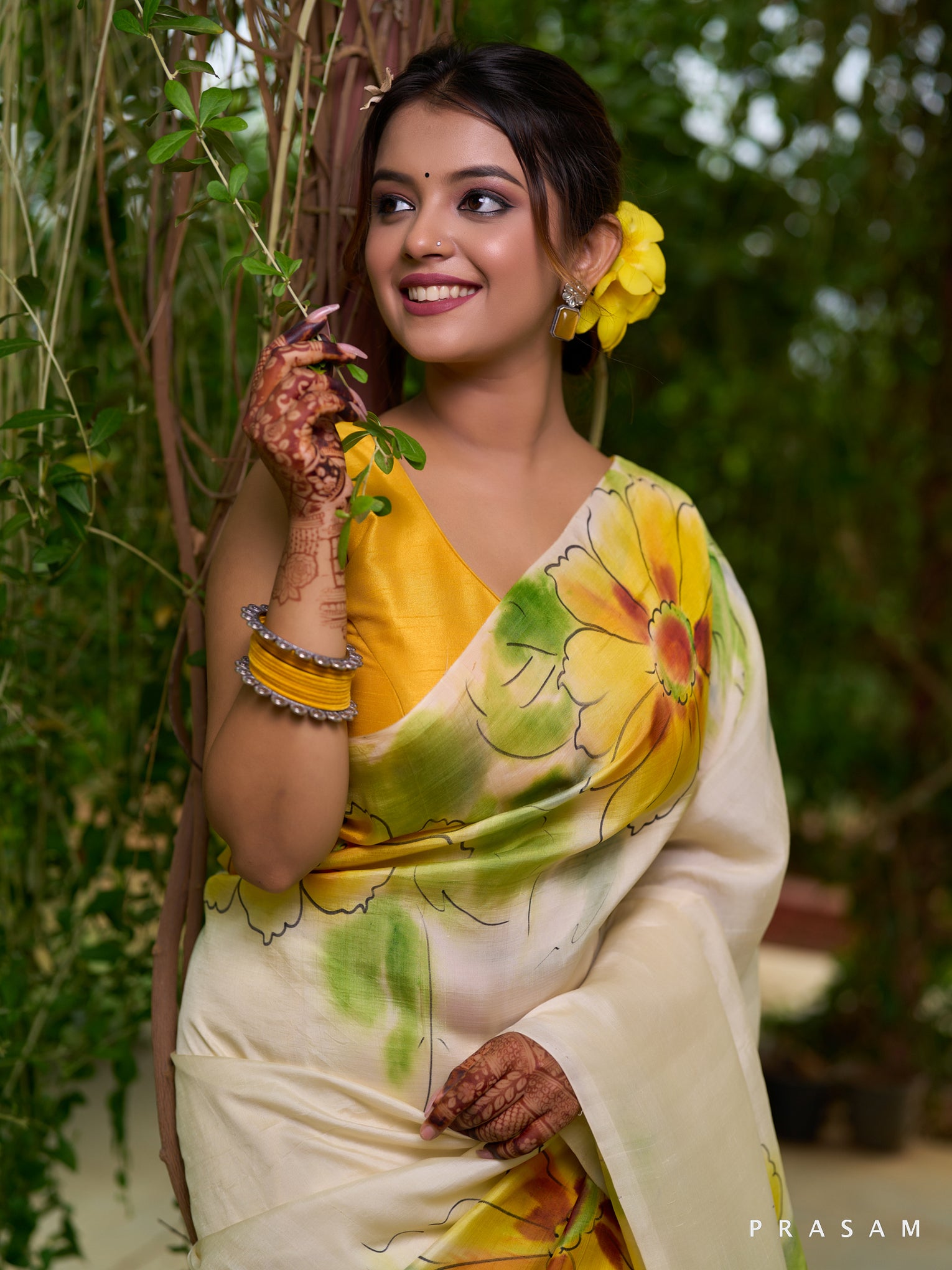 Sunshine Bloom: Radiant yellow silk saree