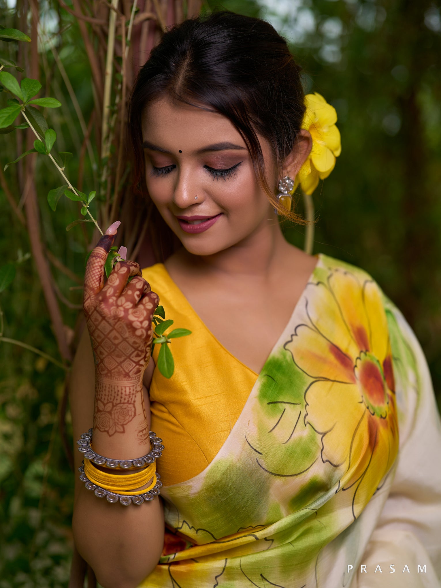 Sunshine Bloom: Radiant yellow silk saree