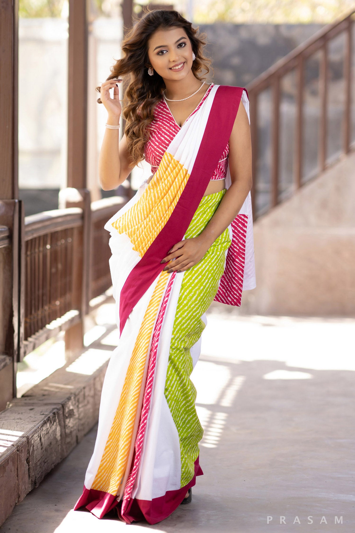 Blessy Mul Lehariya Saree