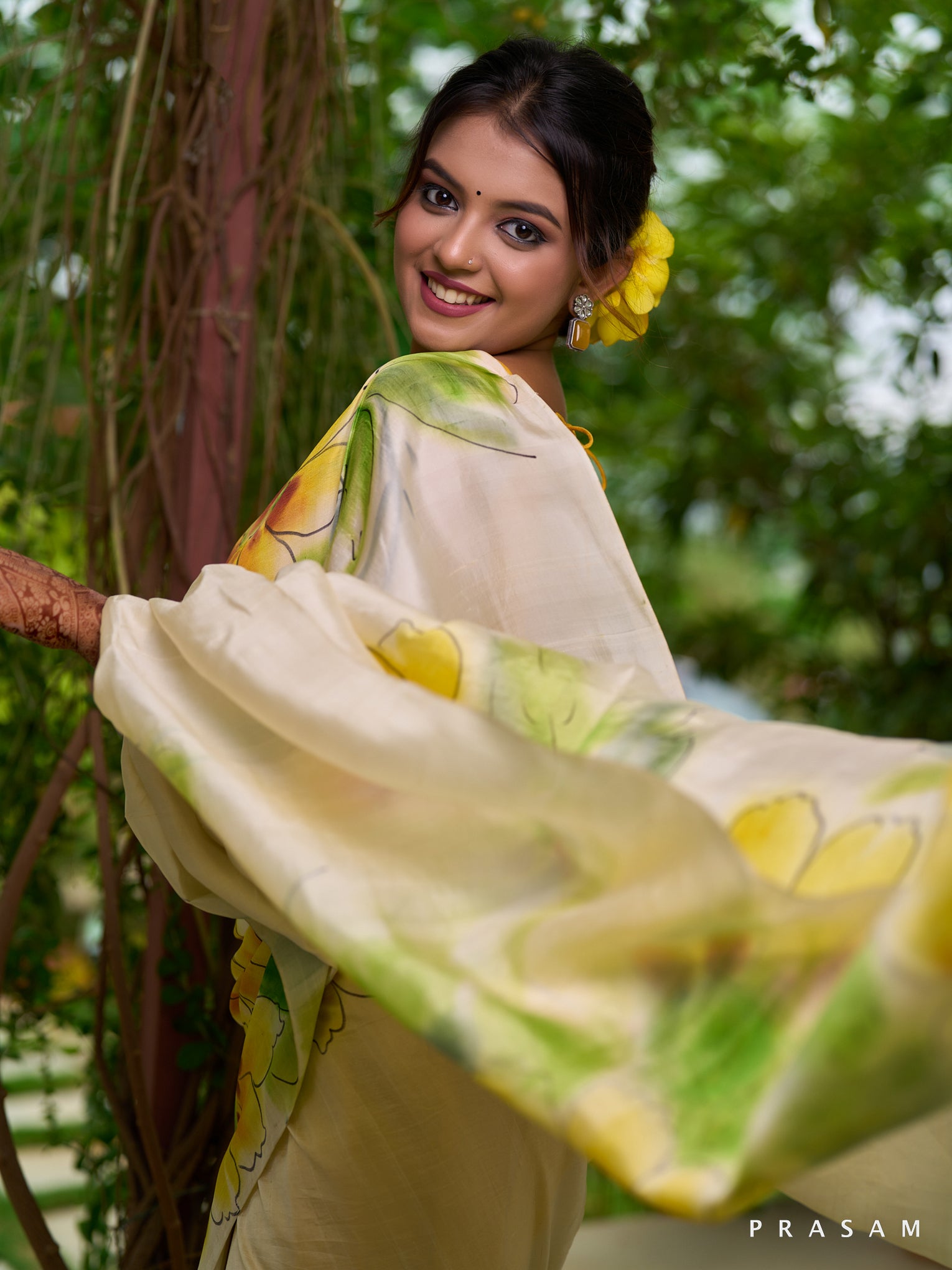 Sunshine Bloom: Radiant yellow silk saree