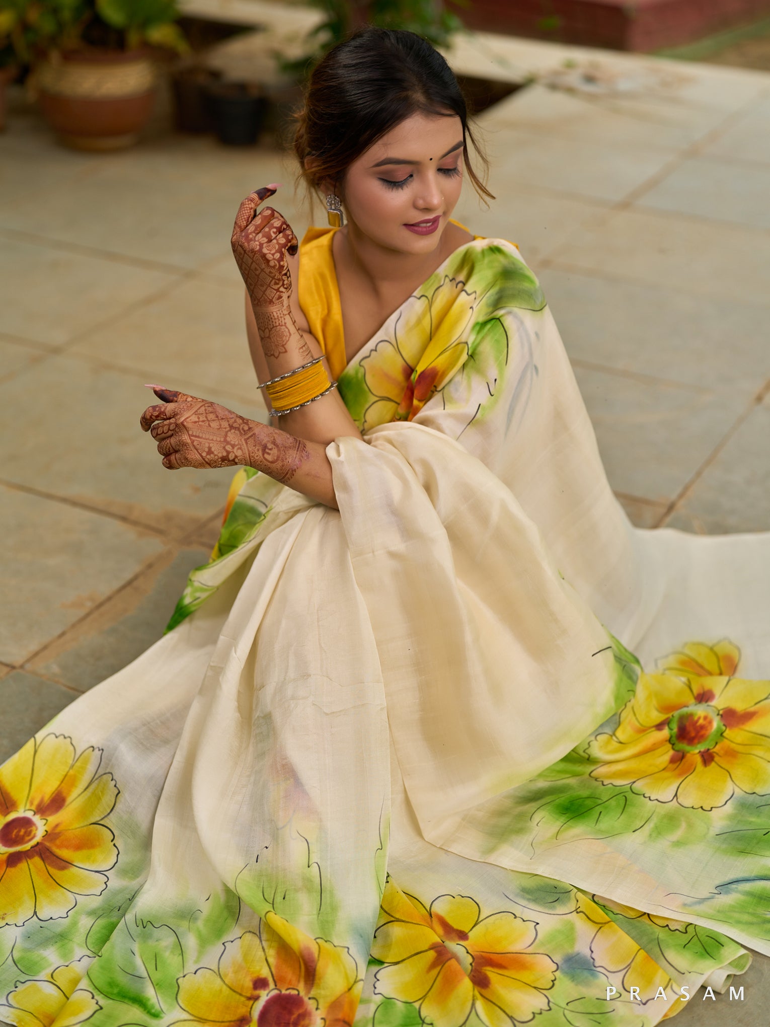 Sunshine Bloom: Radiant yellow silk saree