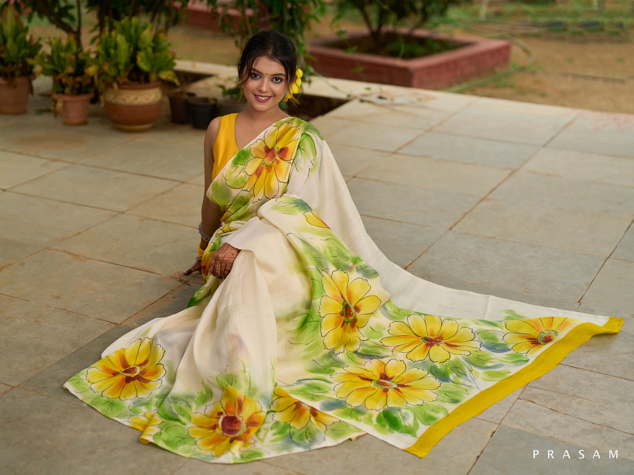 Sunshine Bloom: Radiant yellow silk saree