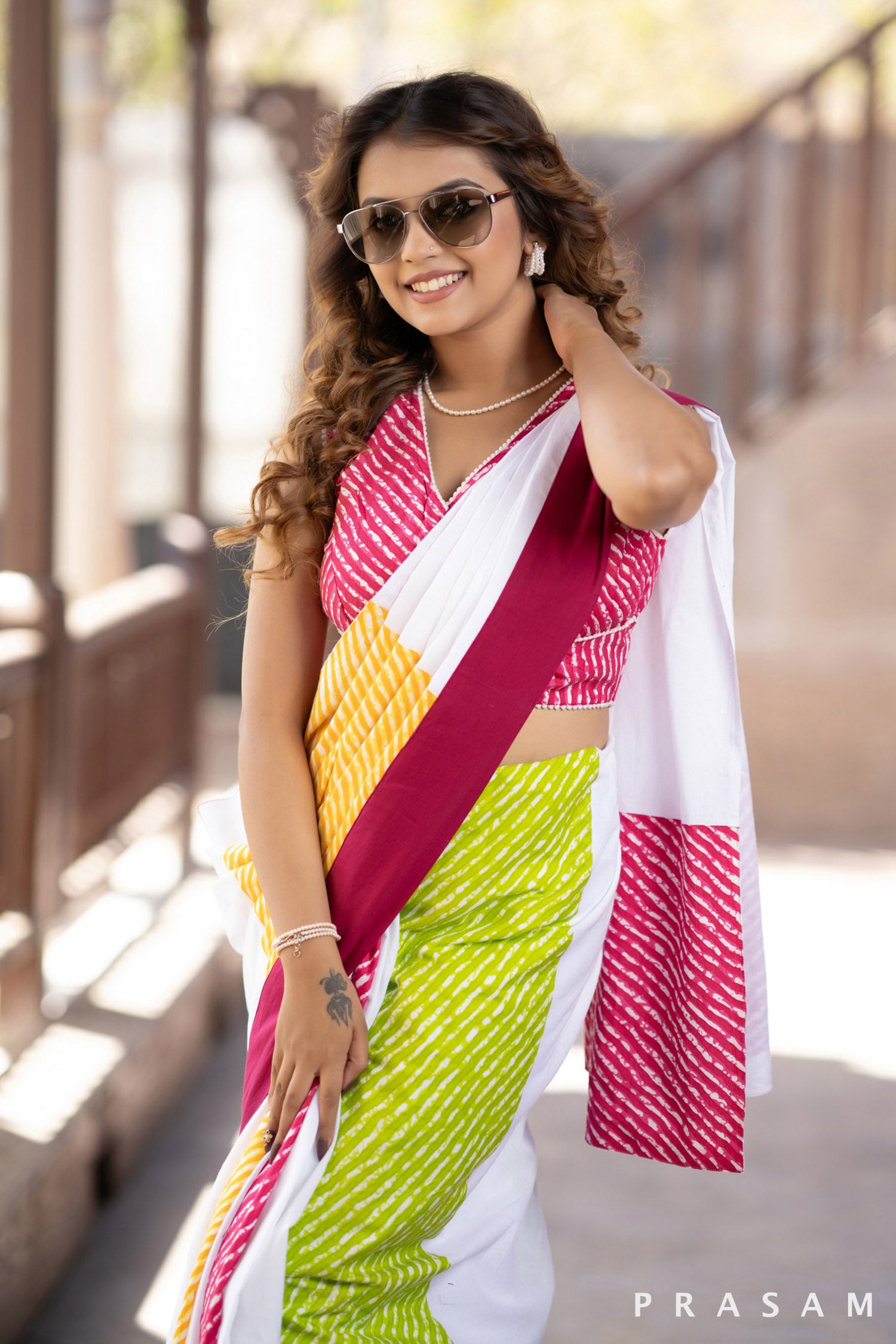 Blessy Mul Lehariya Saree