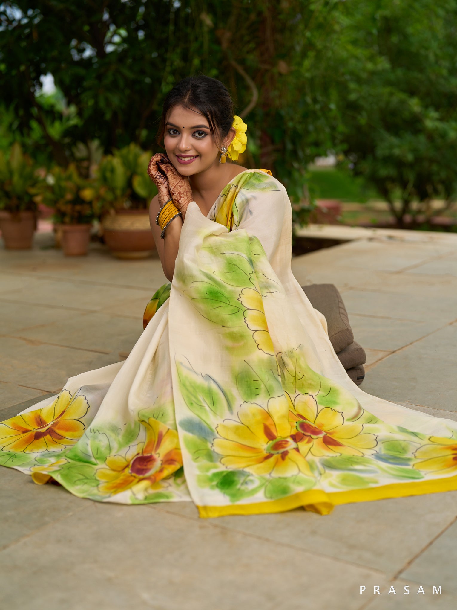 Sunshine Bloom: Radiant yellow silk saree