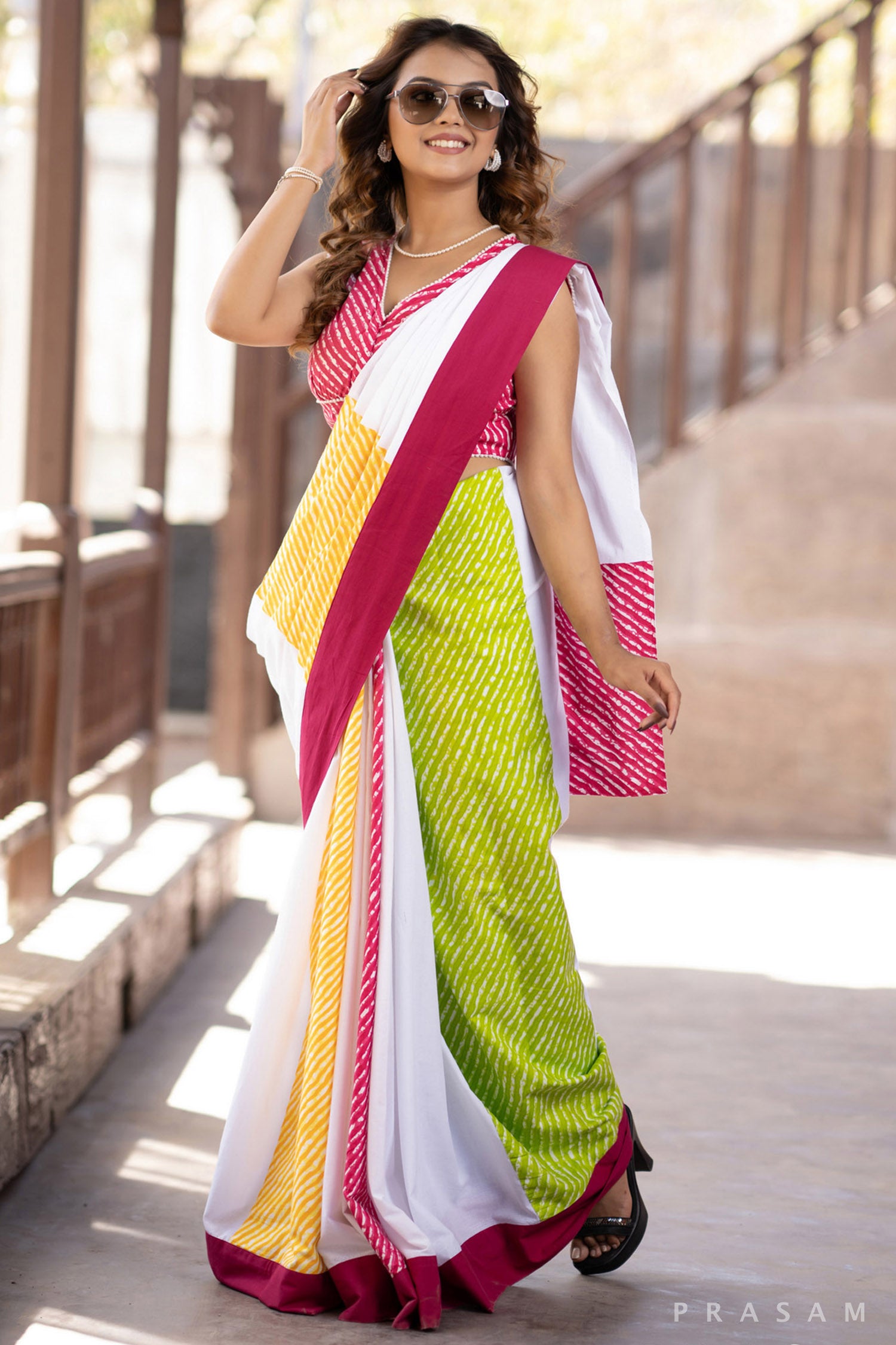 Blessy Mul Lehariya Saree