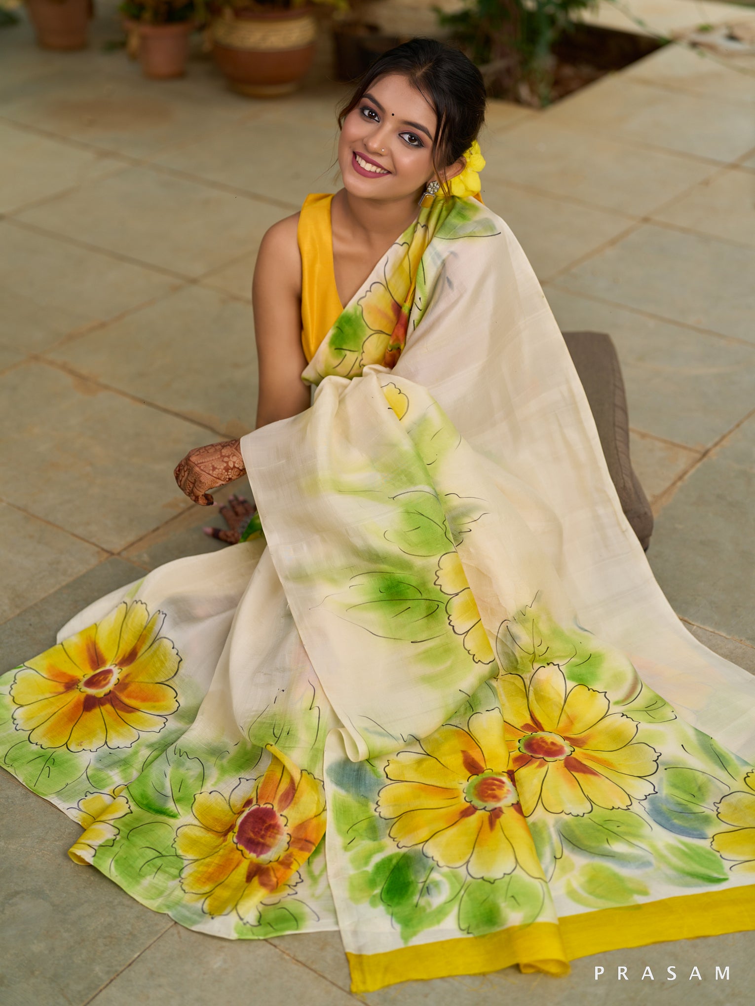 Sunshine Bloom: Radiant yellow silk saree