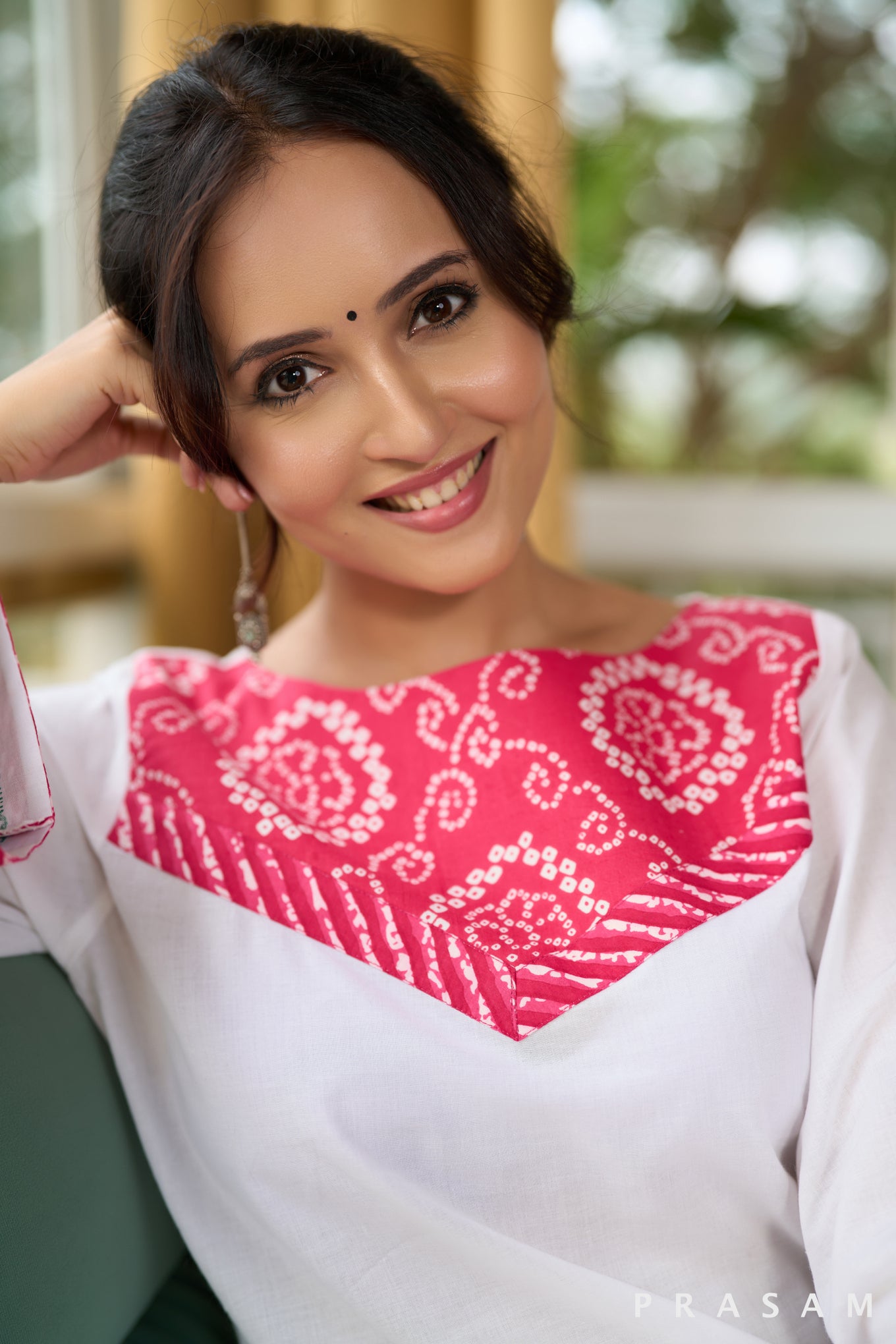 Pink Frost Blossom Block Print Kurta Set with Pink Leheriya