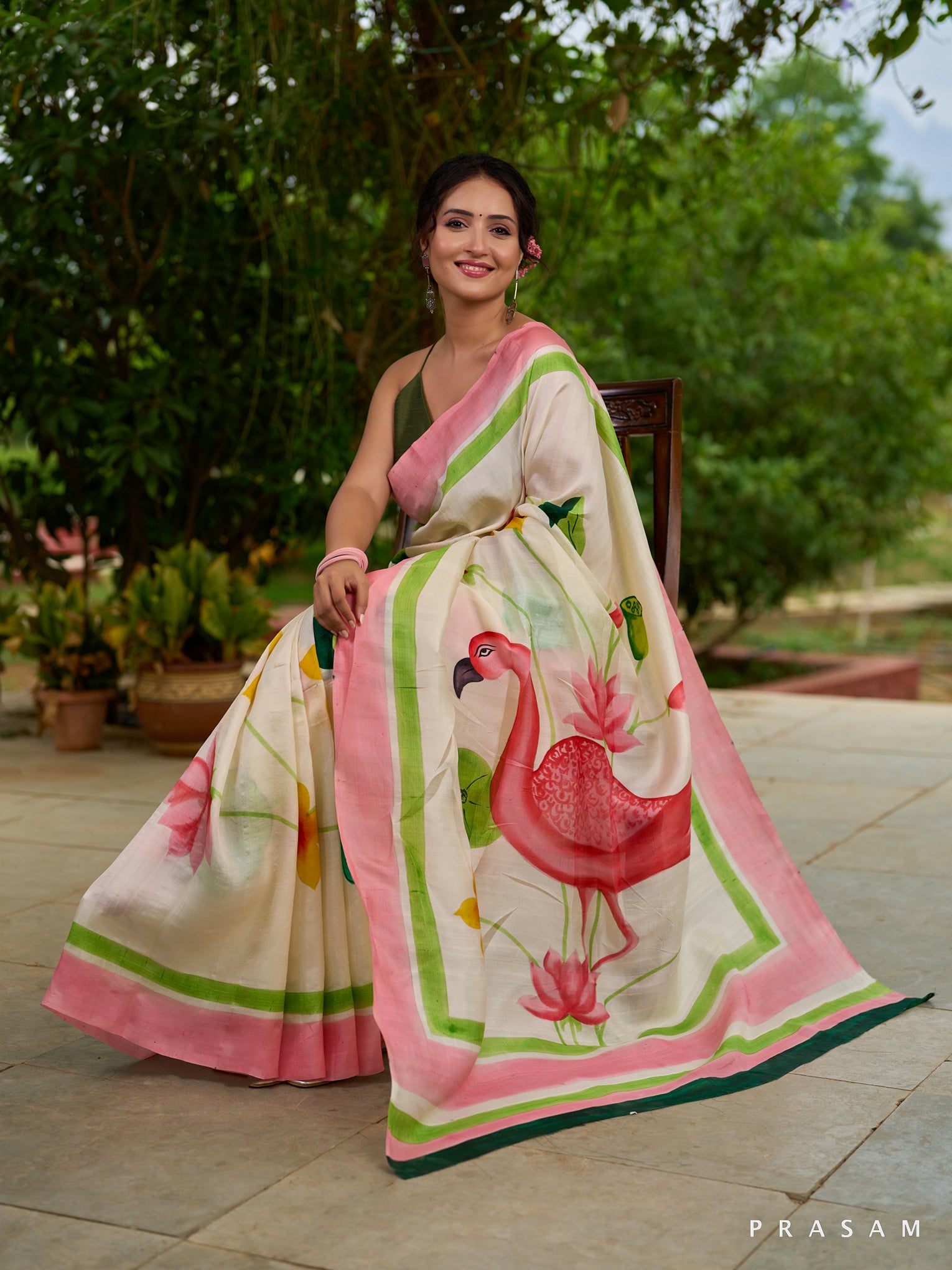 Mystic Meadow Muse: Ethereal white pure silk saree