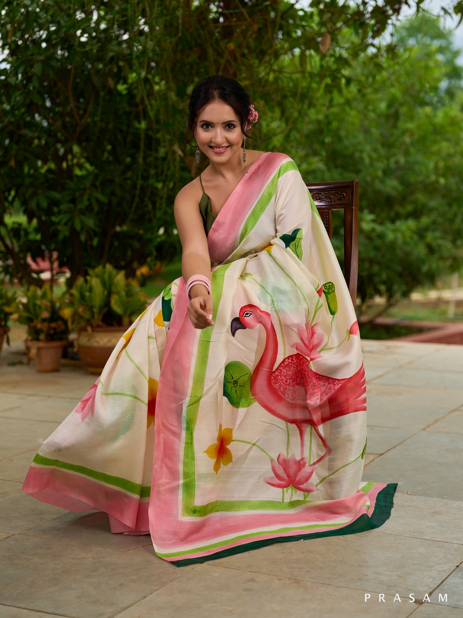 Mystic Meadow Muse: Ethereal white pure silk saree