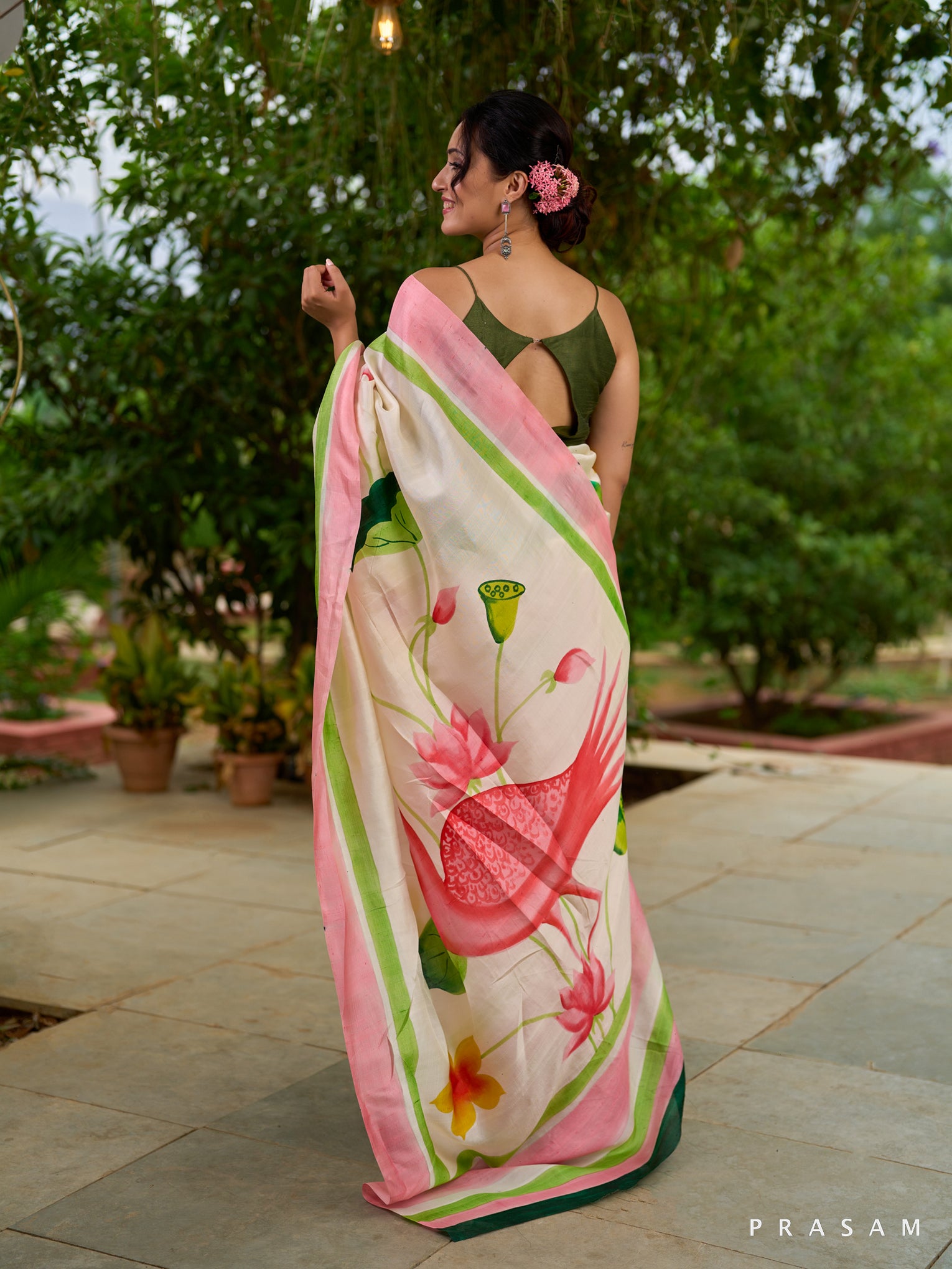 Mystic Meadow Muse: Ethereal white pure silk saree