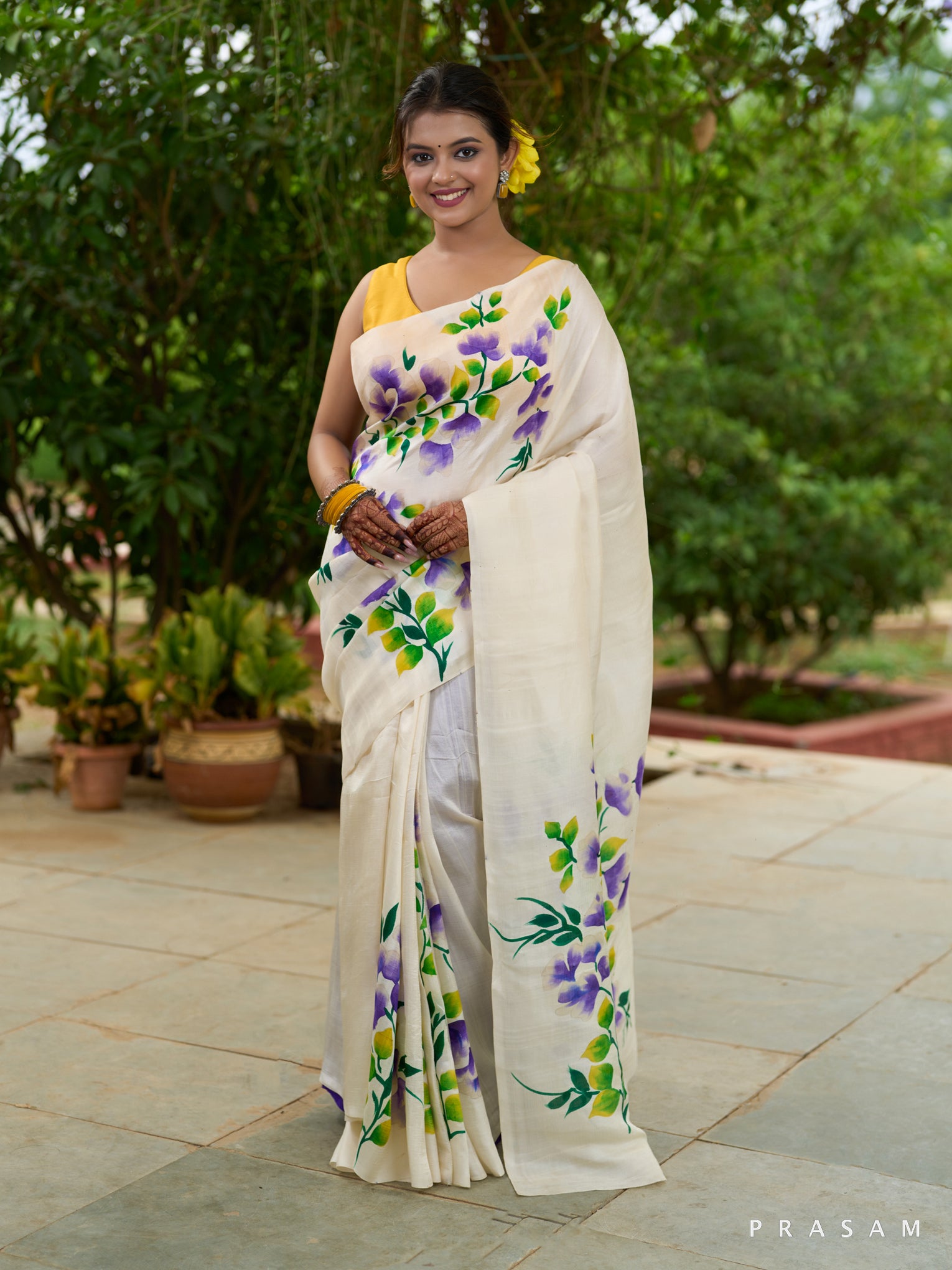 Misty Pearl White Pure Silk Saree