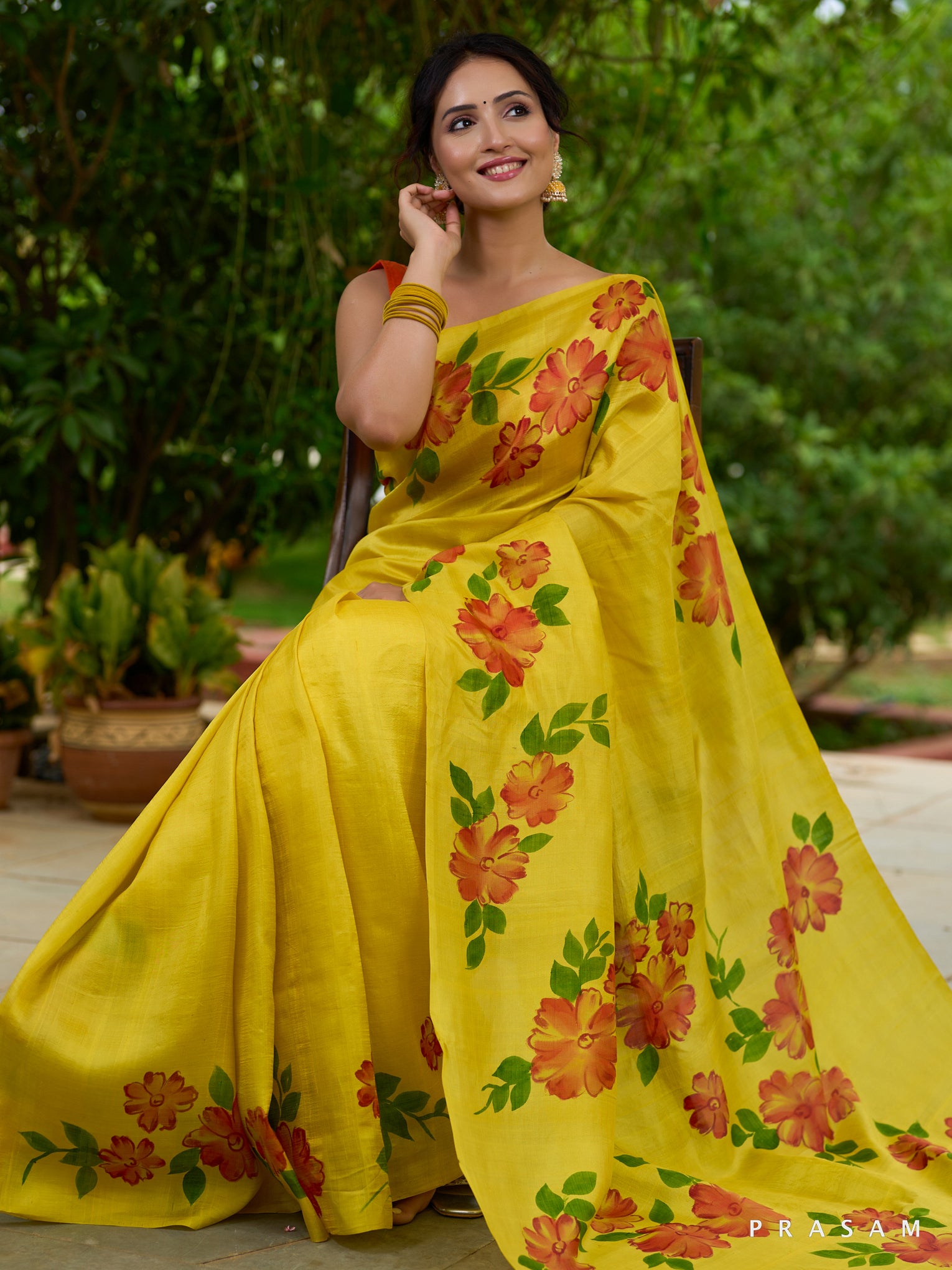 Mango Tango Elegance Yellow Pure Silk Saree