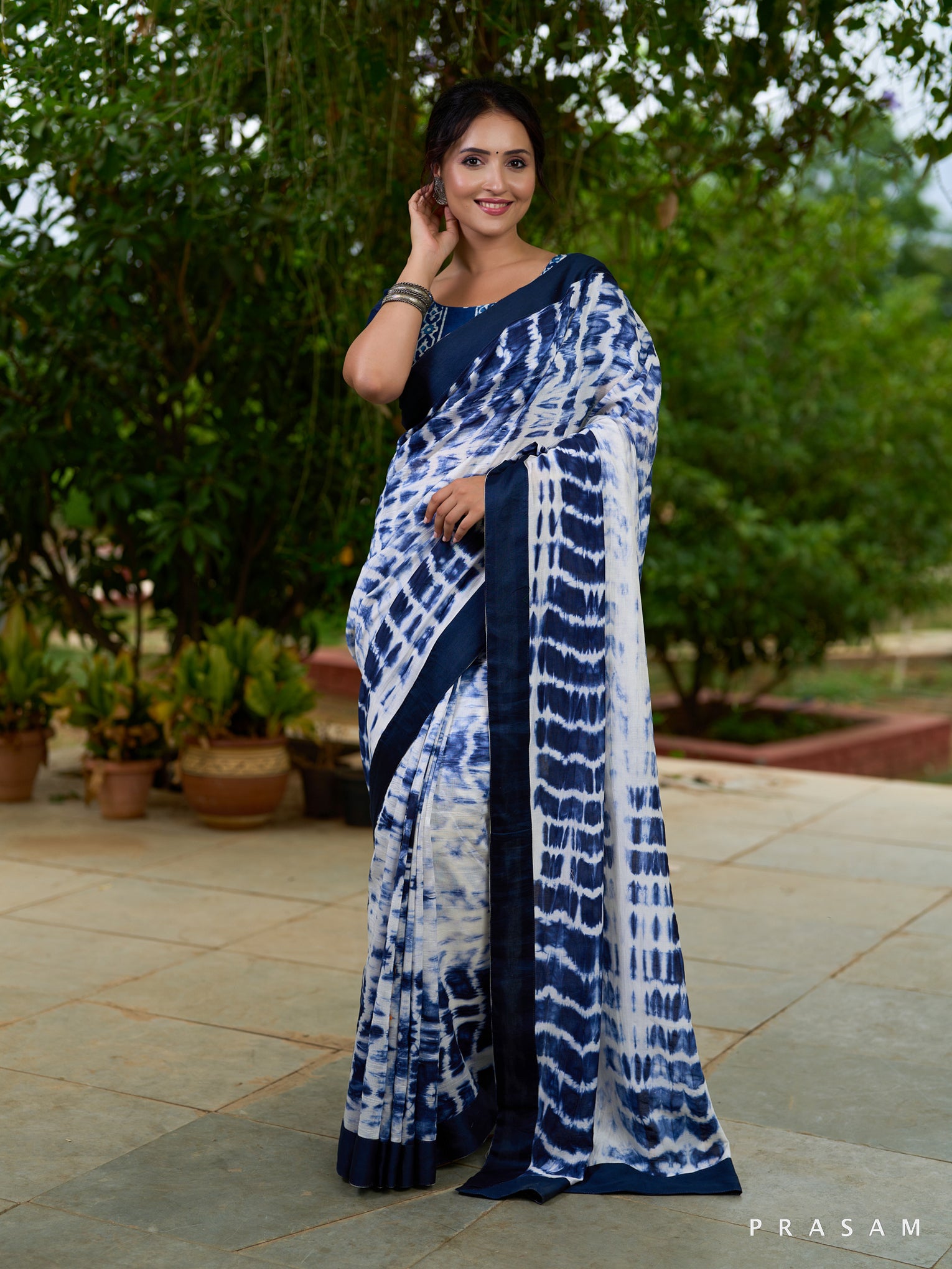 Navy Bliss Shibori Chanderi Saree