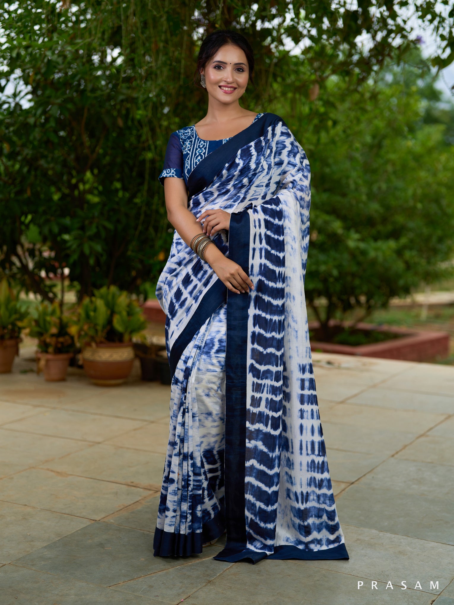 Navy Bliss Shibori Chanderi Saree