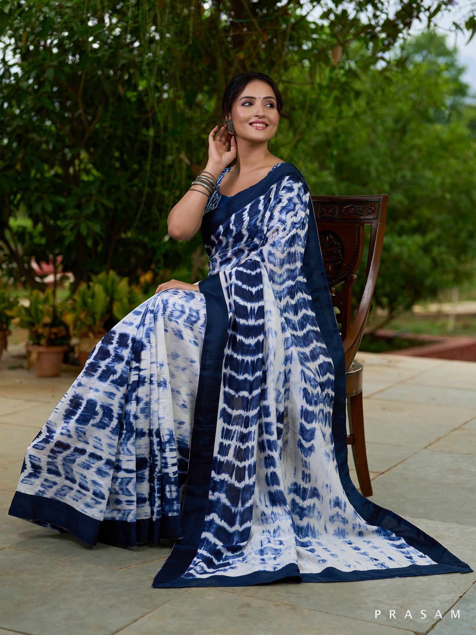 Navy Bliss Shibori Chanderi Saree