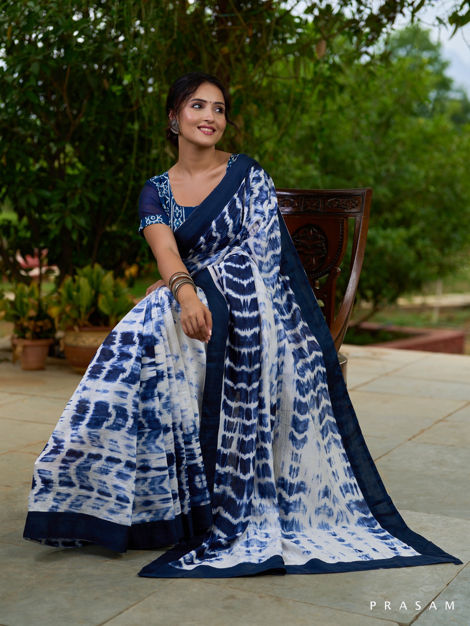 Navy Bliss Shibori Chanderi Saree