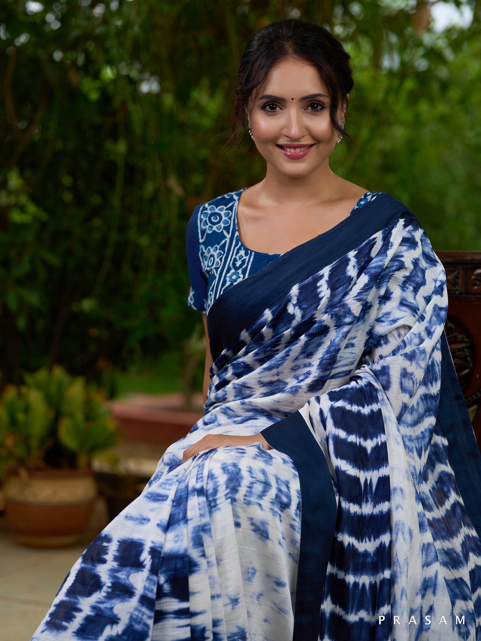 Navy Bliss Shibori Chanderi Saree