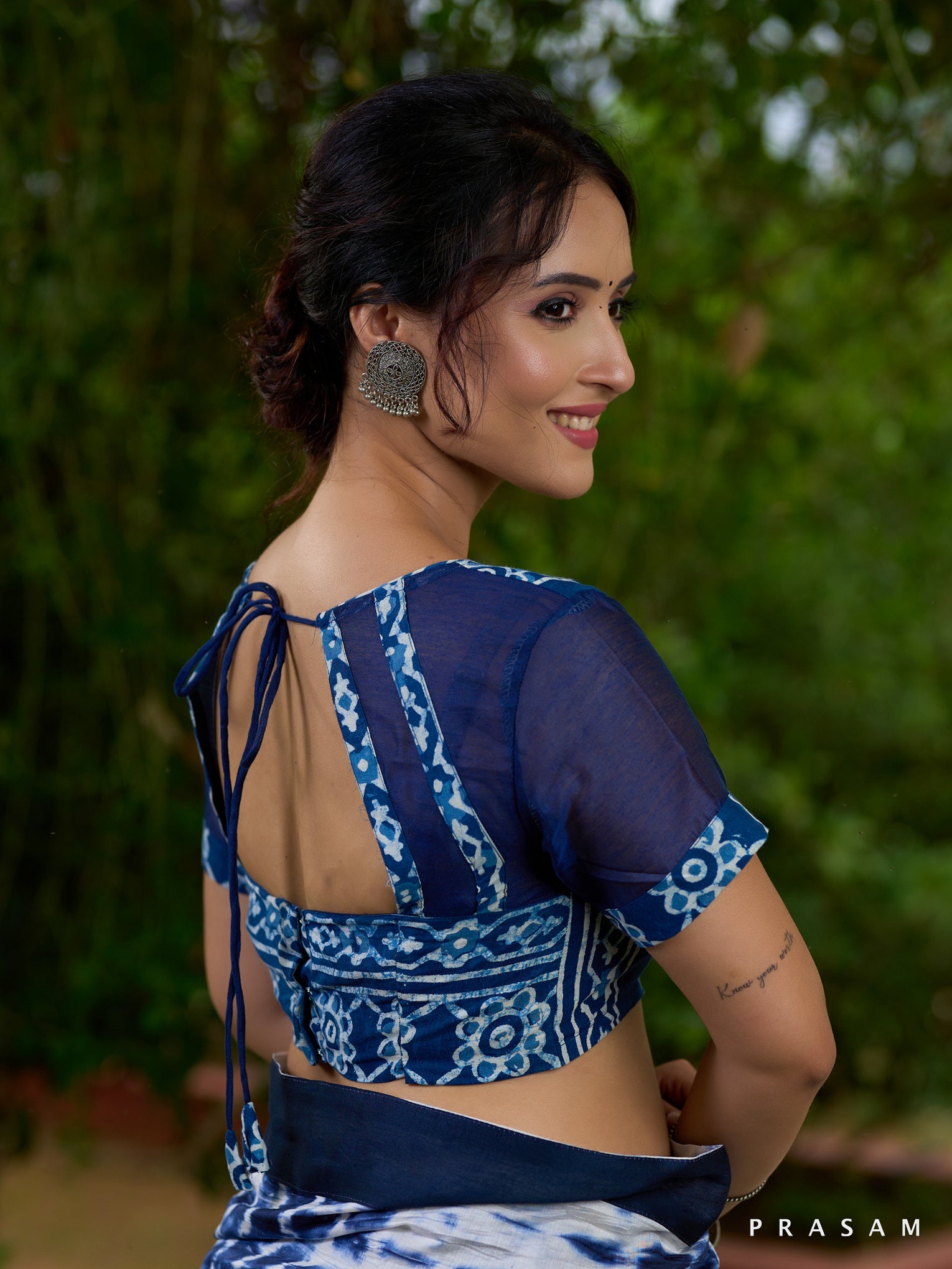 Azure Bagru Charm Chanderi Blouse