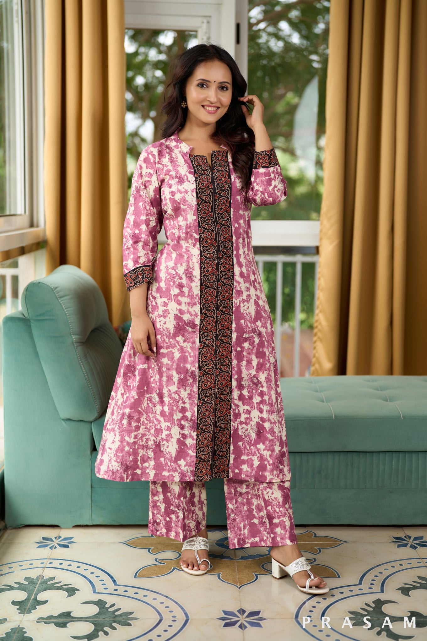 Ivory Wine Harmony Kurti Set