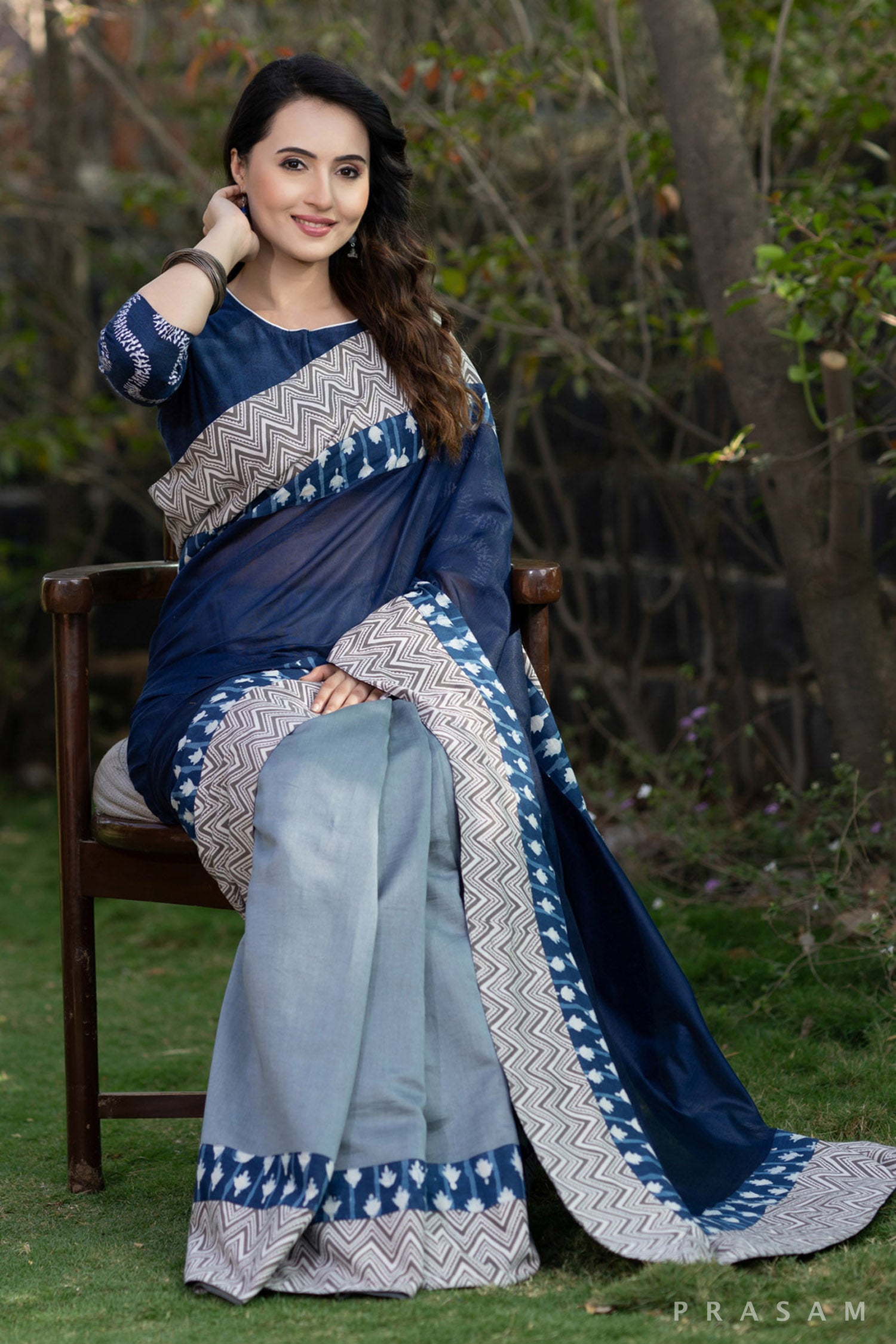 Tanvi Chanderi silk half and half saree with bagru borders