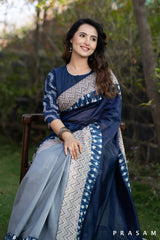 Tanvi Chanderi silk half and half saree with bagru borders