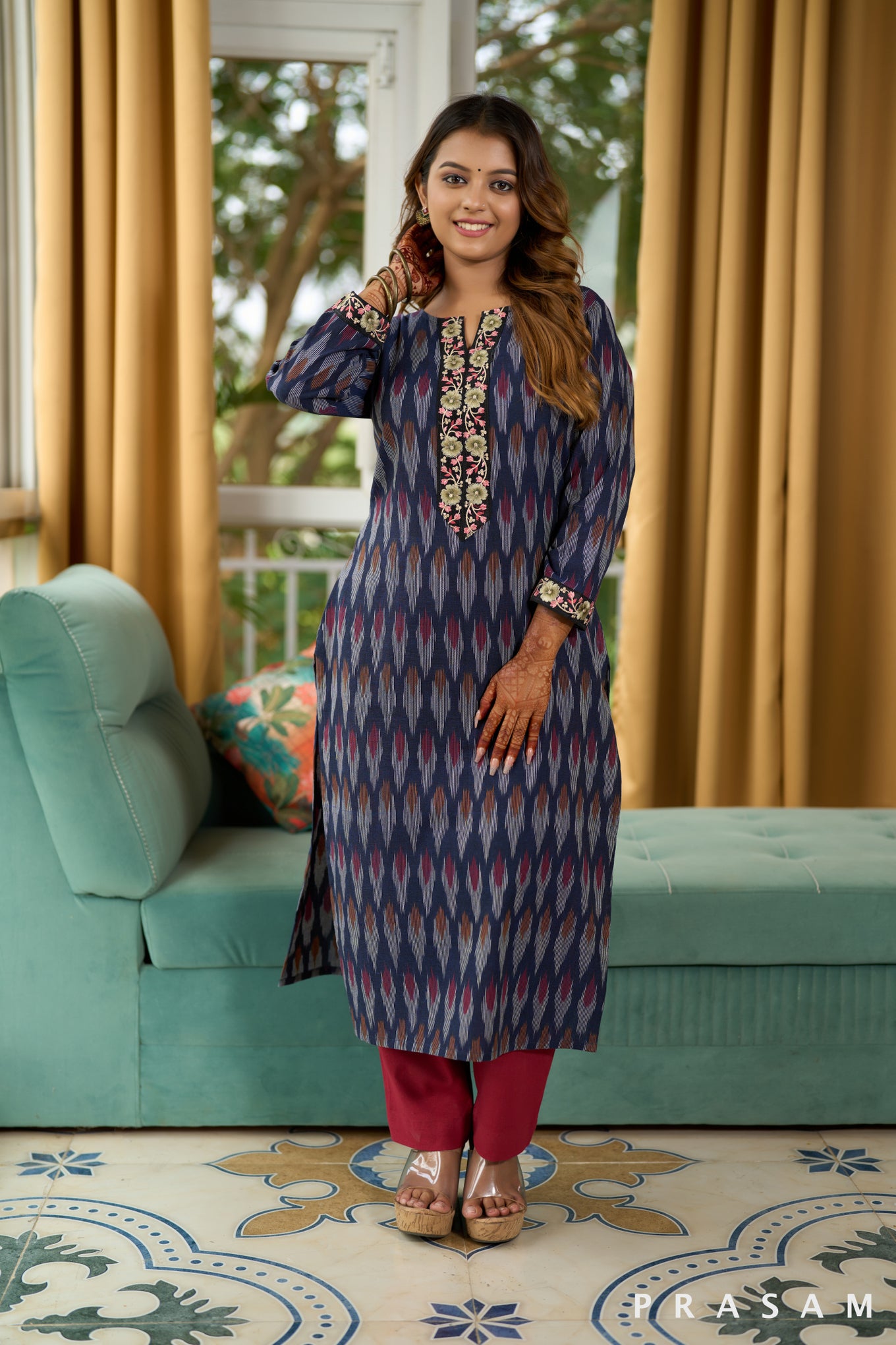 Navy Dreamland Ikat Elegance Kurti