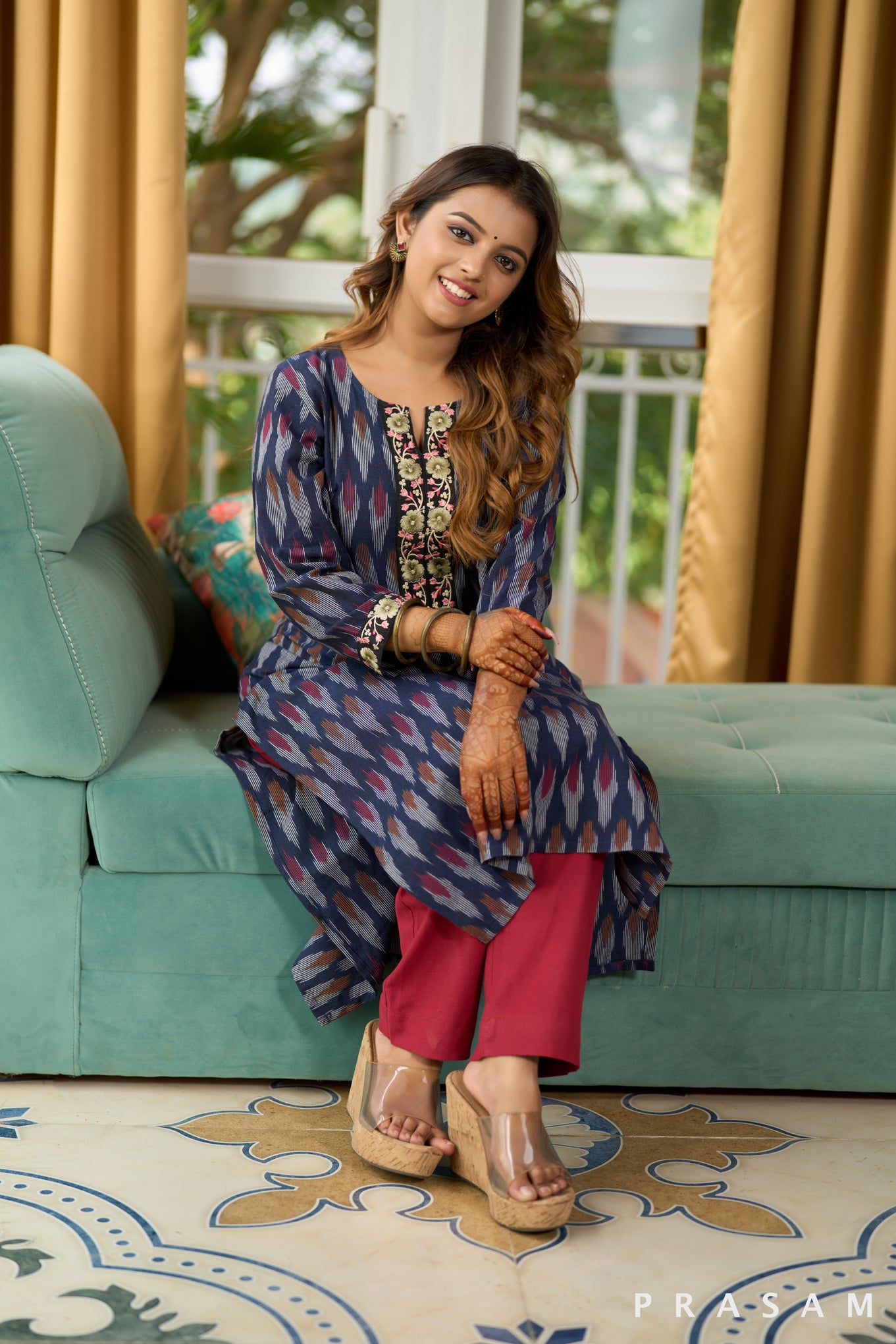 Navy Dreamland Ikat Elegance Kurti