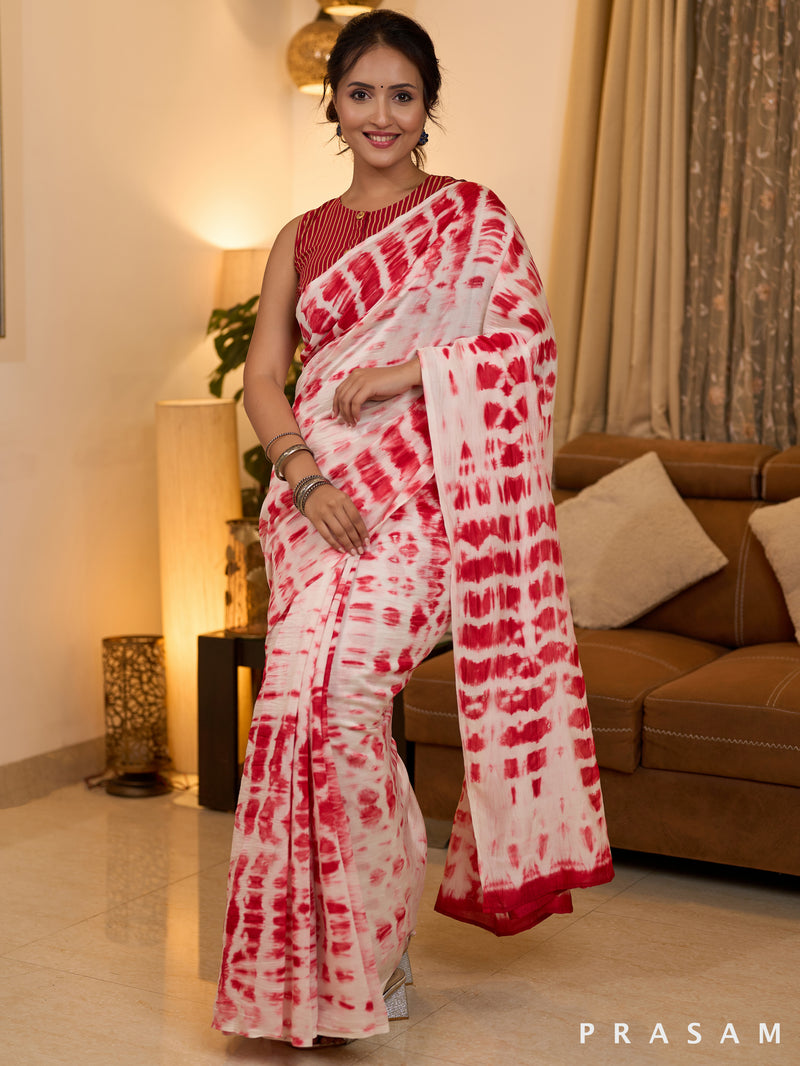 Red Delight Shibori Print Chanderi Saree with Slub Cotton Pallu