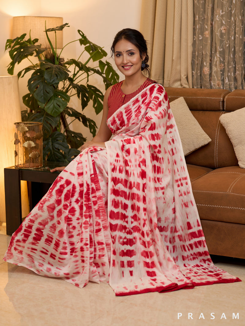 Red Delight Shibori Print Chanderi Saree with Slub Cotton Pallu