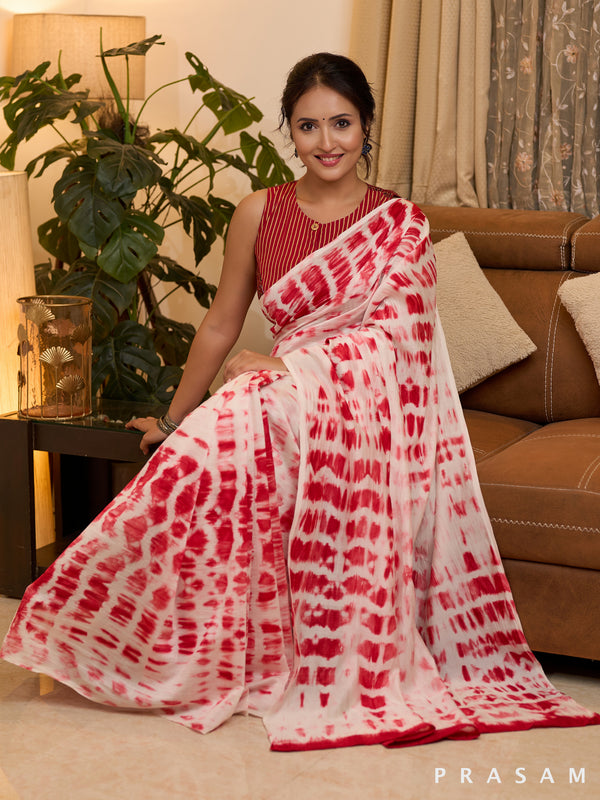 Red Delight Shibori Print Chanderi Saree with Slub Cotton Pallu