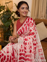 Red Delight Shibori Print Chanderi Saree with Slub Cotton Pallu