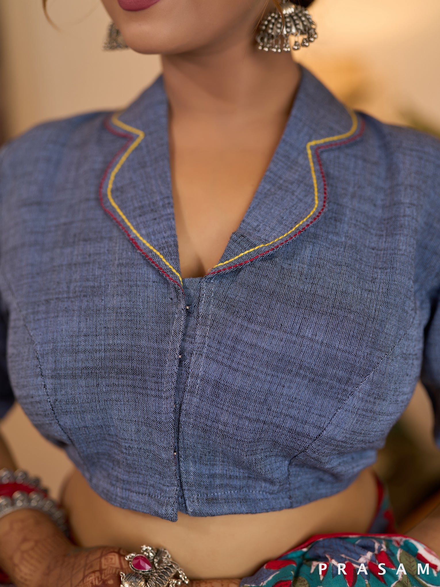 Cotton Denim Collared Blouse