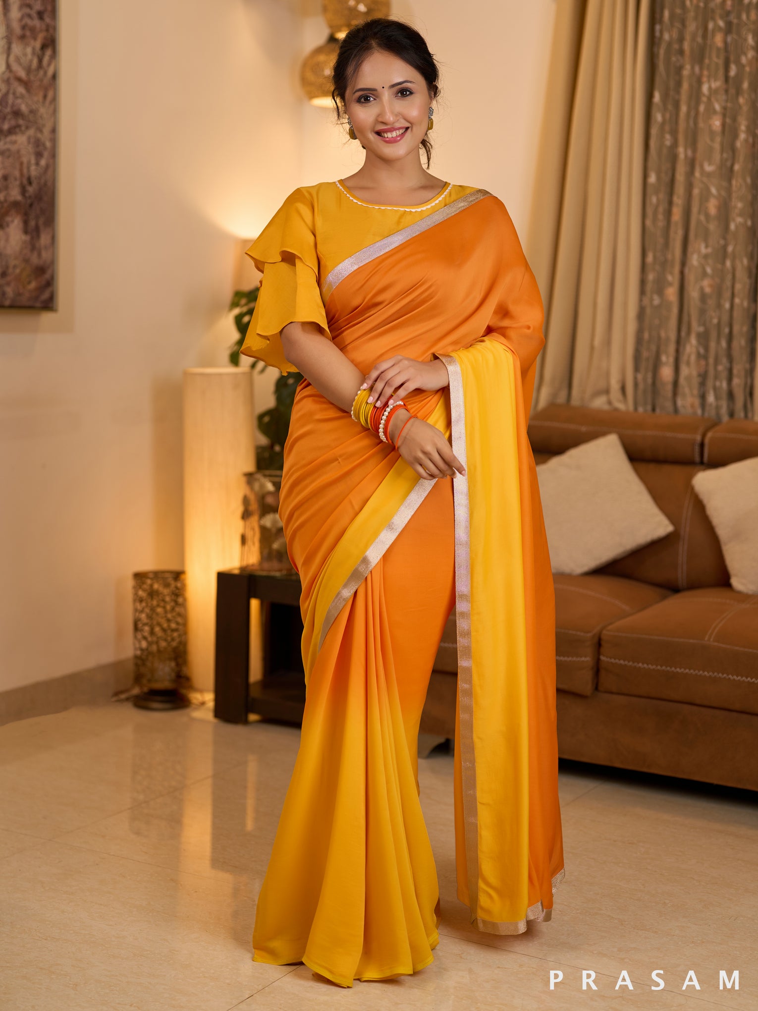 Golden Horizon Orange Modal Saree