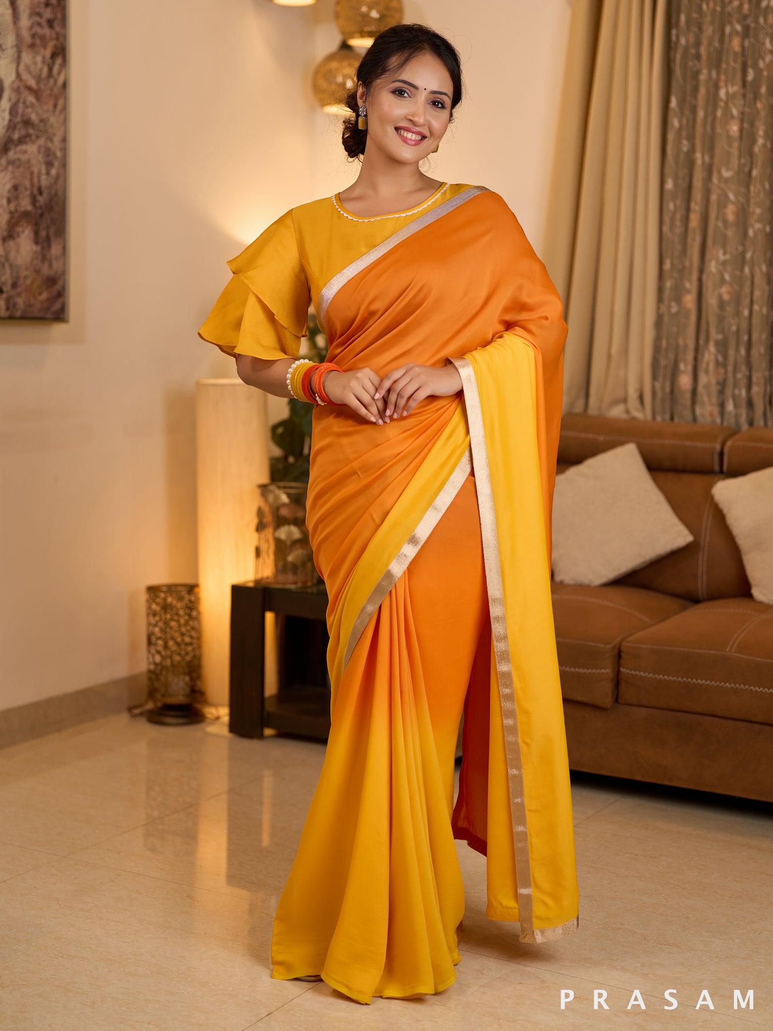 Golden Horizon Orange Modal Saree