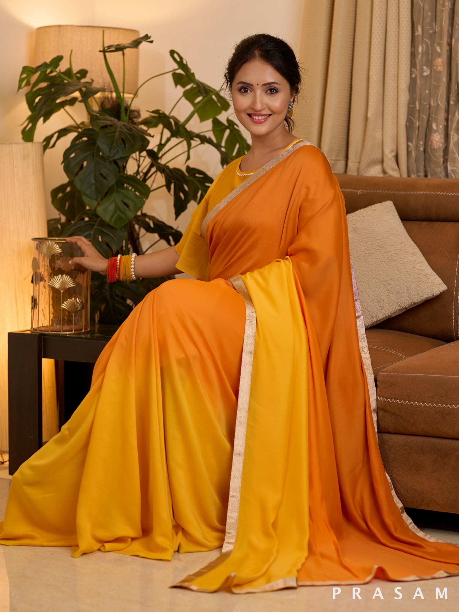 Golden Horizon Orange Modal Saree